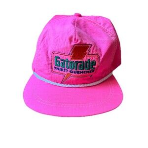 Gatorade Thirst Quencher Hat Vintage 80's Neon Pink Parachute Flat Bill USA made